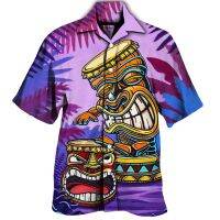 {High-end clothing} Mayan Totem พิมพ์ลาย3d ผู้ชาย39; S เสื้อ2022แฟชั่นกะโหลกฮาวายชายคิวบาเสื้อผ้าผู้ชายเสื้อแขนสั้นมีปก