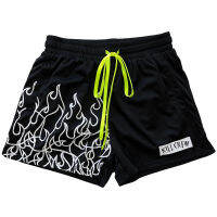 Summer Breathable Mesh Fitness Shorts Men Running Training Quick-Drying Slim Fashion Shorts Mens Flame Print Three-Point Pants