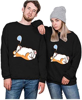 Zpervoba Cute Animal Sweatshirt Tops Lovers Cartoons Dogs Print Casual Loose Long Sleeve Pullover Tops