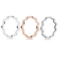 【lz】₪♚  Autêntico 925 anel de prata esterlina rosa atemporal zig zag anel com cristal para as mulheres presente aniversário pandora jóias diy