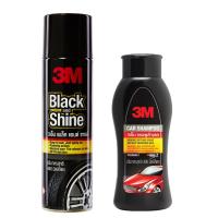 3M CAR SHAMPOO แชมพูล้างรถ + BLACK AND SHINE 440ML. ผลิตภัณฑ์ทำความสะอาดและเคลือบเงายางรถยนต์ชนิดโฟม