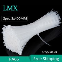 250PCS 8*400MM Self-Locking Plastic Nylon Cable Wire Black White Width 5.2mm Length 400mm Zip Ties Cable Management