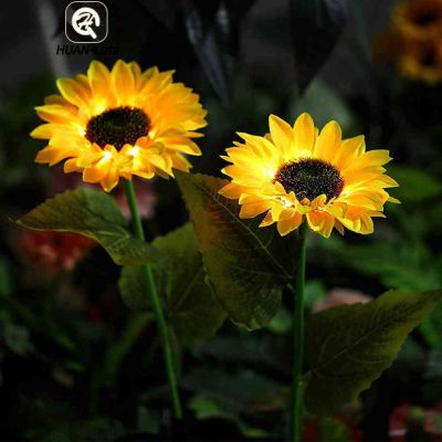 1 Drag 4 LED Sunflower Lamp Waterproof Solar Decorative Pathway Landscape Lights Easy Installation Automatic Switch for Garden Power Points  Switches