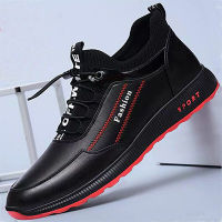 New Fashion Leather Vulcanized Shoes Men Casual Shoes Spring Autumn Black Comfortbale Sneakers Mens Lace Up Flats Footwear