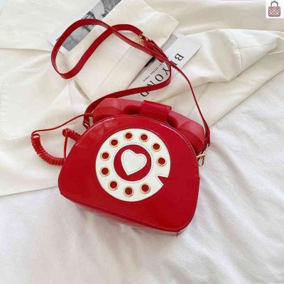 [Fast Delivery] Creative Top-Handle Bag Telephone Shaped Crossbody Handbag Retro PU Leather Simulation Novel Designer Sweet Girl Phone Purses