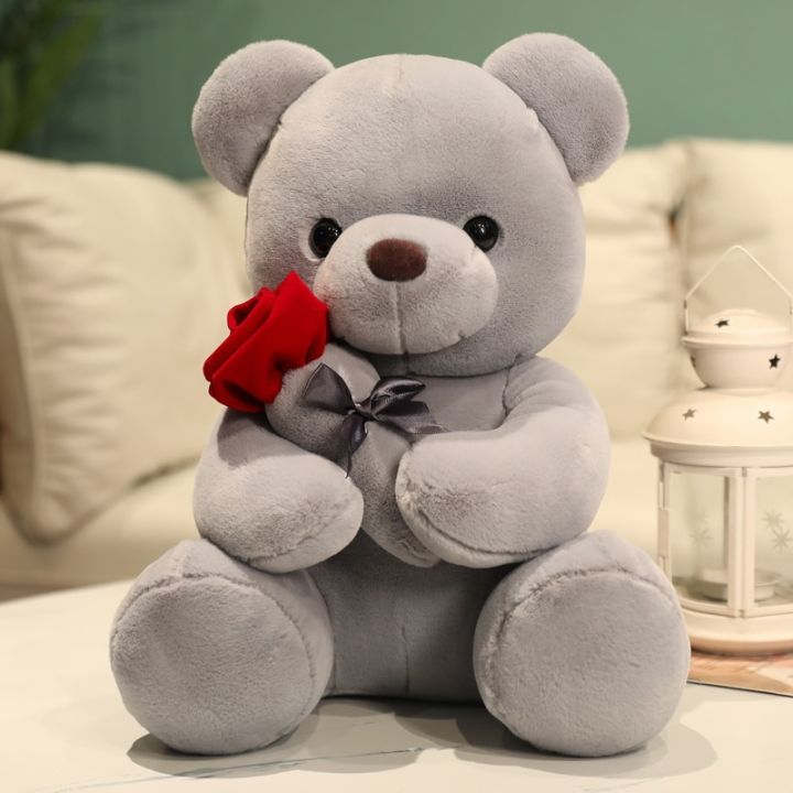 ตุ๊กตาหมีน่ารักพร้อมดอกกุหลาบของเล่นตุ๊กตานุ่มๆ-kado-romantis-ตุ๊กตาหมีสำหรับคนรักการตกแต่งบ้านของขวัญวันวาเลนไทน์สำหรับเด็กผู้หญิง