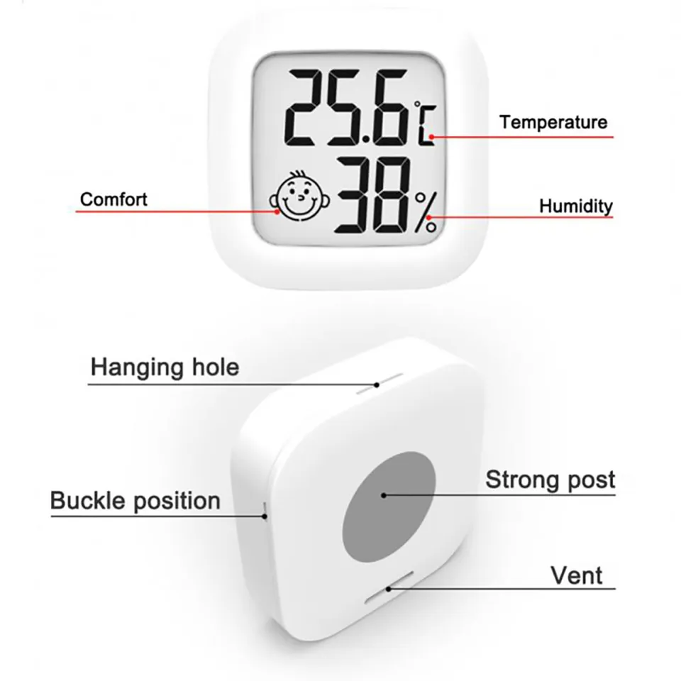 Electronic Thermo-Hygrometer with Face Icon LCD Digital Display Temperature  Humidity Monitor Built-in 2032 Button Battery