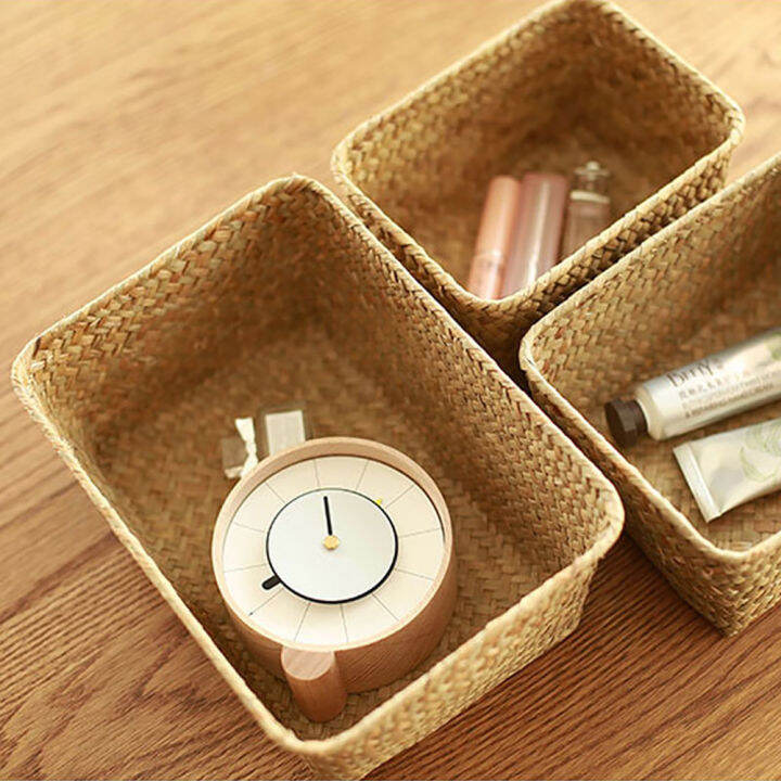 BC Woven Seagrass Storage Baskets Handwoven Straw Seaweed Basket Desk