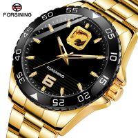 hot style FORSINING Watches Round Scale Mechanical Band Mens Gold