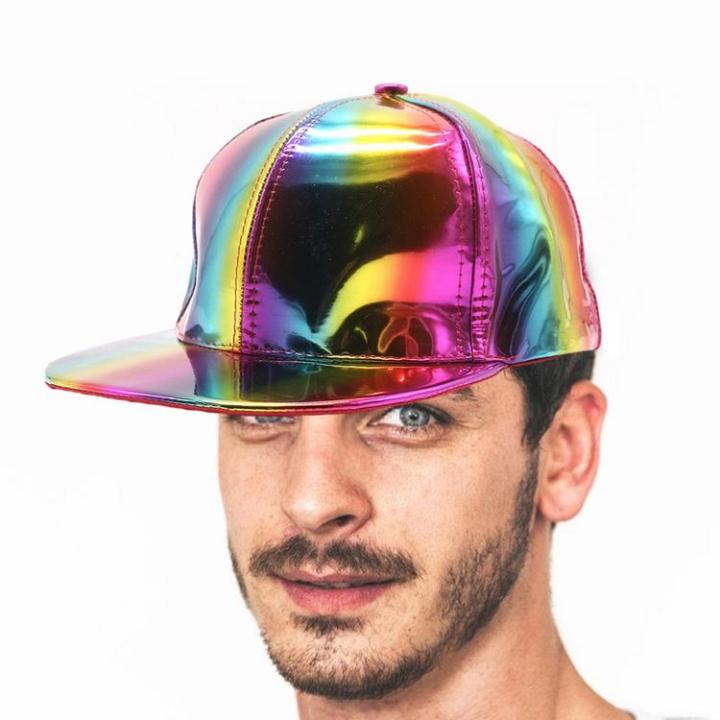 adjustable-shiny-holographics-baseball-caps-hip-hop-flat-brim-rock-snapback-hat-reflective-fashion-rave-cosplay-caps-for-dance-glastonbury-festival-justifiable