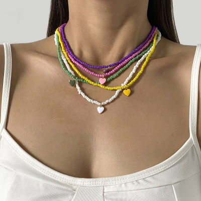 Necklace With Sweet Heart Pendants Fashion Jewelry Gifts Handmade Beads Necklace Girls Choker Collar Womens Fashion Jewelry
