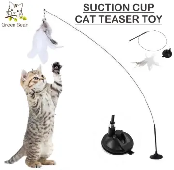 SG SELLER】Cat Teaser Kitty Toys Feather Long Rod Suction Cup