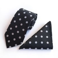 8 cm Mens Classic Tie 100 Silk Jacquard Woven Black White Polka Dot Necktie Hanky Sets for Man Wedding Business Party Gravata