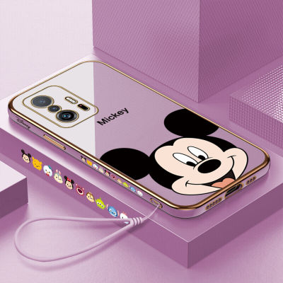 เคสโทรศัพท์มือถือสำหรับ Xiaomi Mi 10T Pro/ 10T ,11 Lite 4G 5G Ne ,11T Pro/ 11T พร้อมสายคล้อง + การ์ตูน Mickey ชุบเคลือบฝาหลังนิ่ม