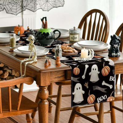 Halloween Ghost Pumpkins Table Runner Seasonal Fall Spooky Dining Table Decor for Indoor Outdoor Home Party