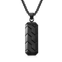 Yoiumit New Black Mens Trend Hexagonal Three-dimensional Beveled Tire Pattern Pendant Hip-hop Retro Stainless Steel Necklace Fashion Chain Necklaces