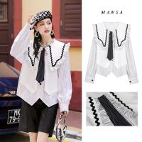 MANSA striped tie shirt เสื้อ เสื้อเชิ้ตเเขนยาว เสื้อเชิ้ตลาย