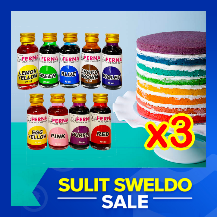 3 bottles FERNA FOOD COLORING for Baking Set (3x 30ml) Icing Cake