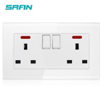 【New】 SRAN UK ซ็อกเก็ตมาตรฐานพร้อมสวิตช์ไฟ Wall Power Outlet 146X86Mm แผงกระจกนิรภัยคริสตัลสำหรับใช้ในครัวเรือน