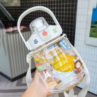 Female Water Bottle with Straws for Gilrs Cute Stickers Bottle for Water Cup Portable Kettle for Children Plastic Leakproof Jug