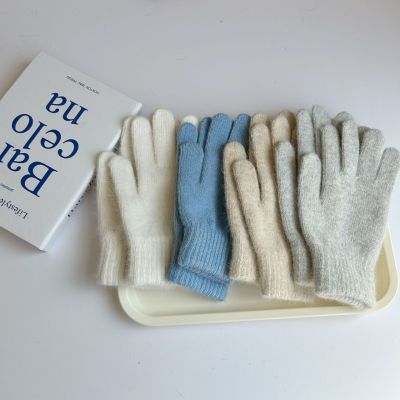 ถุงมือขนกระต่ายเกาหลีสำหรับผู้หญิงในฤดูหนาวน่ารัก INS นักเรียนหนาและกันลมจักรยานแยกถุงมือแบบเปิดครึ่งนิ้วสำหรับ Menjiyaoliangshi