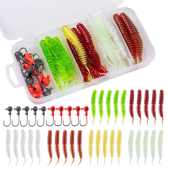 Goture Soft Lure Lead Jig Head Kit 40PCS Soft Plastic Fishing Lure