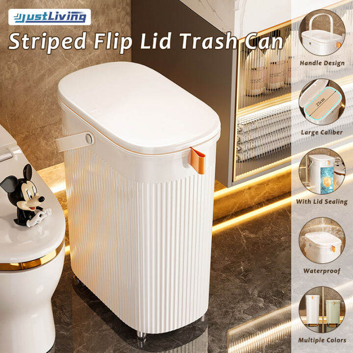 JustLiving 9L/12L Trash Can with Cover Narrow Presstype Trash Bin