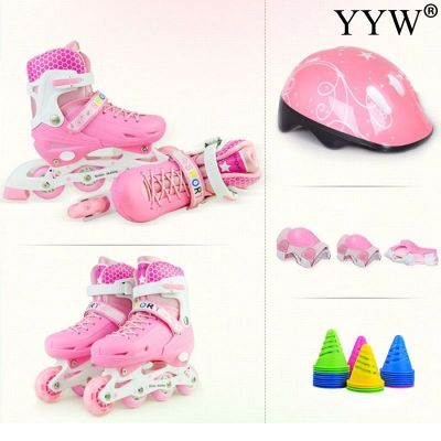 Inline Roller Skate Shoes Child 4-Wheel Sneakers Kid Youth Beginner Boy And Girl Roller Skating Flash Shoes Protective Gear Suit
