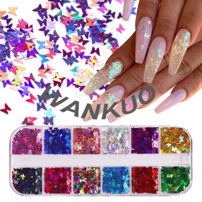 【WANKUO】Women Nail Art 12 Color Mix Nail Sequins Magic Star Butterfly Fluorescent DIY Decoration Hot Sell Ladies Nail Accessories