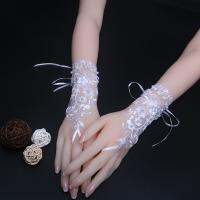 ❡✳ ST01/ Length22cm white lace rhinestone gloves fingerless gloves fingerless wedding gloves Lace beaded wedding match