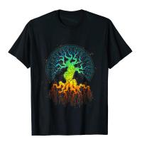 เสื้อเชิ้ตเสื้อยืดพิมพ์ลาย Life ผู้ชายลายต้นไม้ Fractal Tree Rife เสื้อยืดคอกลมแขนลำลองขาสั้นแฟชั่นพิมพ์ลาย100%