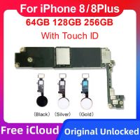 เมนบอร์ดดั้งเดิมสำหรับ Placa iPhone 8และ8 Plus พร้อมด้วยลอจิกบอร์ดแบบ Touch ID Papan Ujian ปลดล็อกเมนบอร์ด ICloud