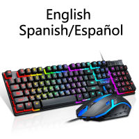 Wired Gaming Keyboard and Mouse USB Character Glow Mechanical Feeling Gamer Keyboard Mouse Set 1600DPI for PC Laptop SpanishEn