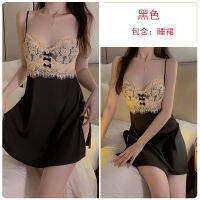 2023 Hot GuiSatin Lace Steel Rings Gather Sexy Backless Quick-Breasted Suspenders Nightdress Gown Home Set 1701