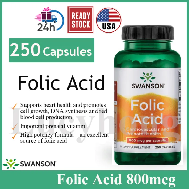 Swanson Folic Acid, Prenatal Supplement Vitamin, 800 mcg, 250 capsules ...