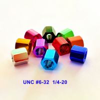 5Pcs  UNC 6#-32  1/4-20 Thread Colorful Aluminum Alloy Long Hex Nuts Rod Coupling Hex Nutsert Standoff Spacing Nuts Nails  Screws Fasteners