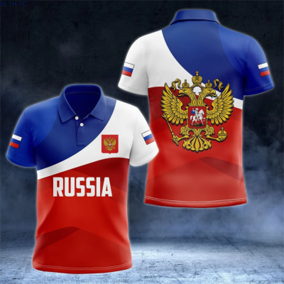 【high quality】  Button Printed Mens Polo Shirt, with the Coat of Arms of Russia, Popular Mens Wear, Short Sleeves, Summer Casual Large