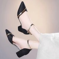 Single Shoes Women 2020 Spring Autumn New Style Sequined Wedding All-Match Thick Heel