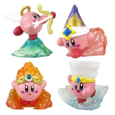 ZZOOI 4Pcs/Set New Kirby Figures Anime Games Kawaii Cartoon Pink Kirby Action Figure Dolls Toys Kids Birthday Gift