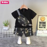 M-Kiss เสื้อยืดเสื้อคอคลมแขนสั้น2ชิ้นสำหรับเด็ก,เสื้อยืดลำลองสำหรับไปเที่ยวคลับชุดใส่กลางแจ้ง