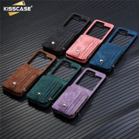 KISSCASE เคสหนังยึดกระเป๋าใส่บัตรมีซิปสำหรับ Samsung Galaxy Z Flip 5เคสโทรศัพท์ถอดออกได้กระเป๋าเงินมีช่องเสียบบัตร Z Flip5 5G ฝาครอบหนังพียูป้องกันหน้าจอพับได้5G