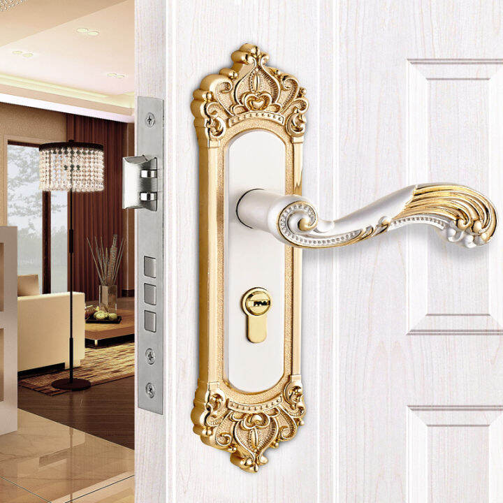 Aluminium Alloy Mute Door Locked Interior Door Handle Locks Set Lock 