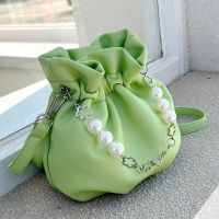 [COD] design bag women autumn and winter 2022 new fashion Messenger with pearl chain folded bucket