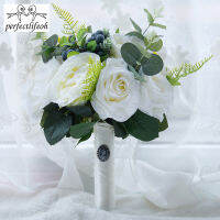 perfectlifeoh Romantic Country Style Wedding Bouquet White Bridal Bouquet Artificial Silk Flowers For Wedding Decoration