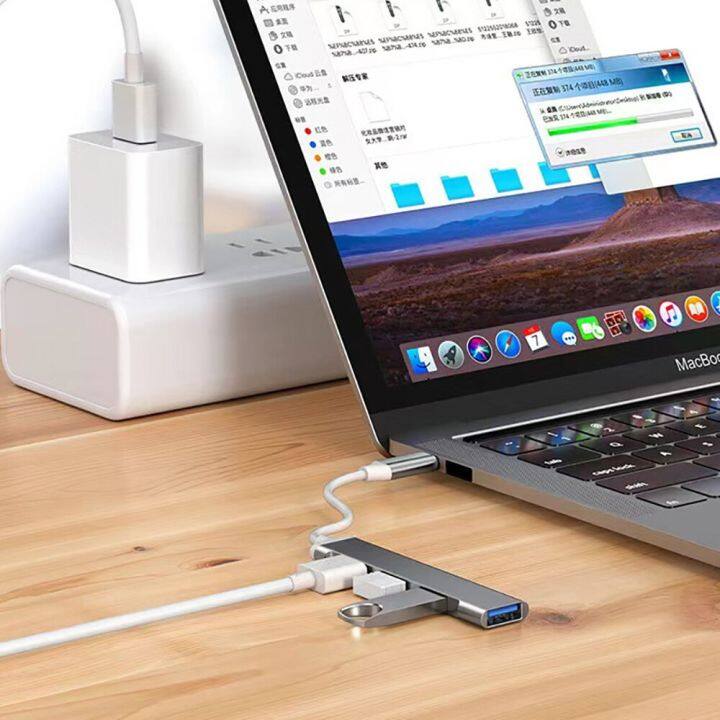 usb-c-hub-3-0-type-c-อะแดปเตอร์หลายตัวขยายการถ่ายโอนอย่างรวดเร็ว-otg-สำหรับ-huawei-xiaomi-macbook-อุปกรณ์เสริมสำหรับ-pc-usb-ฮับ4พอร์ต-feona