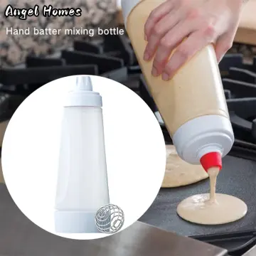 1PCS 30*10*10cm material 1000ML PP+silicone+stainless steel pancake batter  bottle, Battler mixer with BlenderBall wire whisk, pancake batter dispenser  bottle for baking pancakes, cupcakes, muffins, crepes, etc.pancake batter  dispenser.batter dispenser