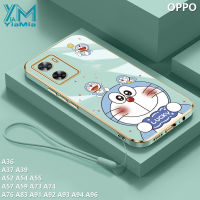 YIMia เคสโทรศัพท์การ์ตูนโดราเอมอนน่ารักสำหรับ OPPO A36 A76 A96 A37 A54 A55 A39 A57 A59 A73เชือกห้อย A74 A83 A91 A93 A94แฟชั่นเคสคลุมทั้งหมดกล้อง TPU แบบนิ่มพร้อม