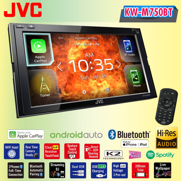 ส่งจากไทย-jvc-kw-m750bt-เครื่องเล่น-2-din-หน้าจอระบบสัมผัส-clear-resistive-ขนาด-6-8-นิ้ว-6-8-wvga-พร้อมเทคโนโลยี-bluetooth-รองรับ-apple-carplay-androidauto