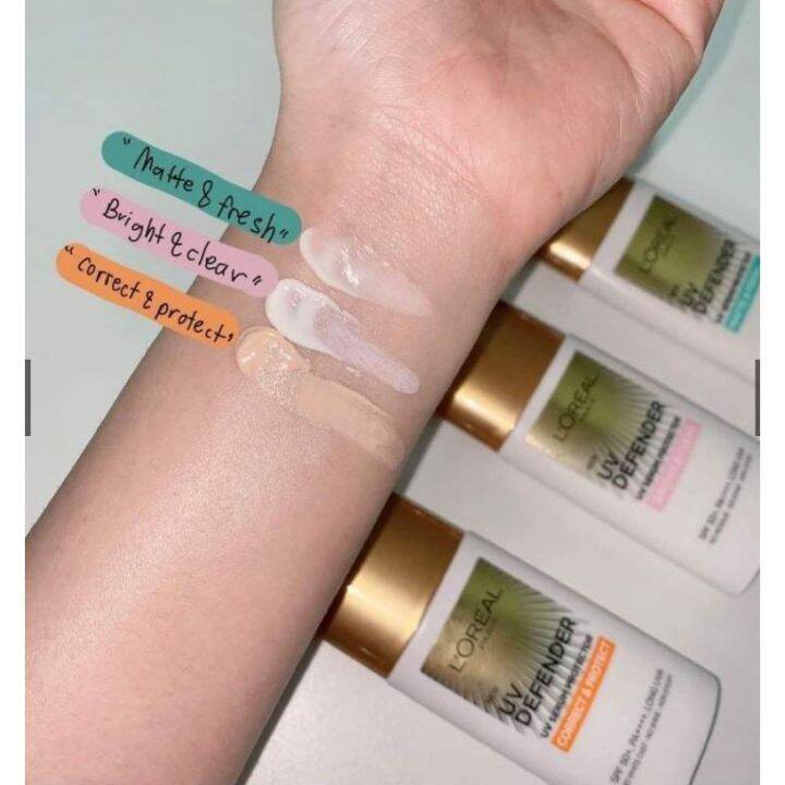 loreal-paris-uv-defender-uv-serum-protector-50ml-spf50-pa-เซรั่มกันแดดที่ดีที่สุด-งานปกป้องเนื้อแมทท์-correct-amp-protect-ส้ม