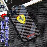 เคสสำหรับไอโฟนโทรศัพท์กันกระแทก Ferrari 14 /Pro/plus/Pro Max/ 13/12/11-กระจกป้องกัน